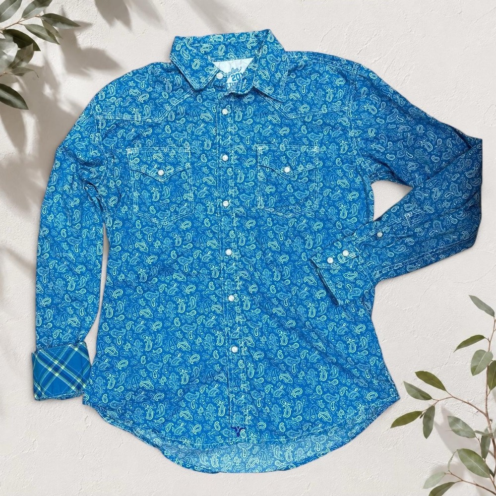 Wrangler 20X Blue Paisley Pearl Snap Western Shirt Mens Size M Cowboy Rodeo